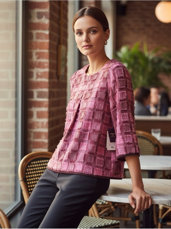 GiGiO USA Tops - GiGiO USA Pink Burgundy Plaid Fringe Top M